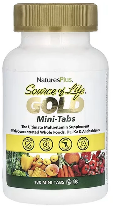 네이쳐스플러스 소스 오브 라이프 골드 미니 정제 농축 천연 식품이 함유된 궁극의 종합비타민 보충제, 180정, 1개 - 쿠팡