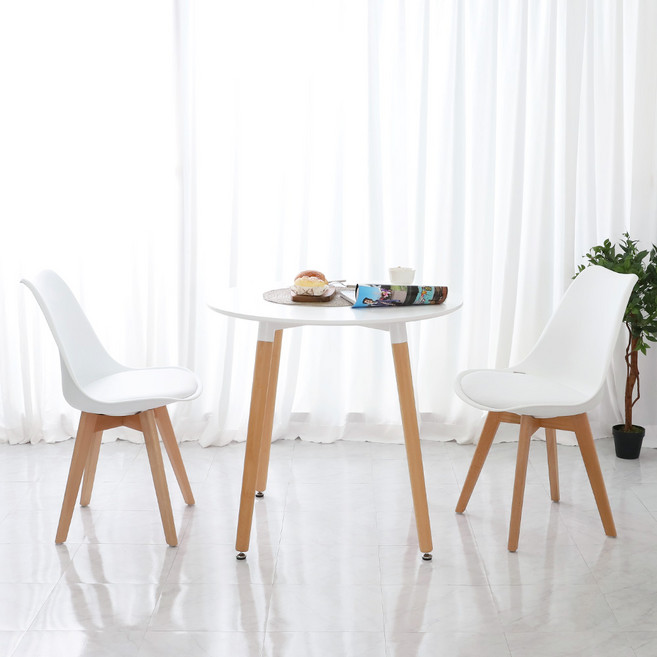 화이트 원형 사각 라운드 2인용 식탁 테이블 세트 (의자포함), D. 비앙코 800 (WH 원형 화이트), 03. 도도 (화이트2개)
