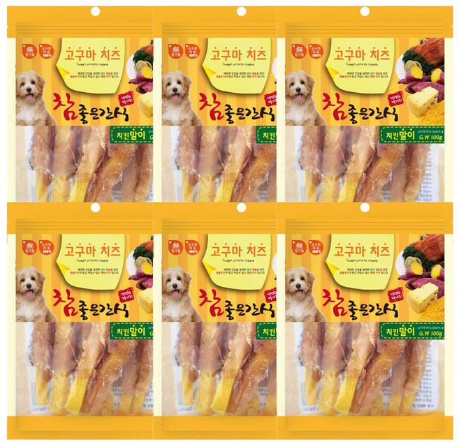 헬로도기 강아지 고구마치즈 육포 간식, 치킨말이, 100g, 6개
