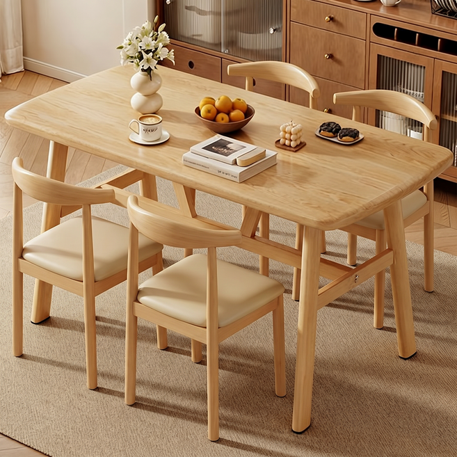 SeekFun 원목 식탁 4인용 식탁 거실 테이블 북유럽 스타일 좌식테이블 K형 프레임 120cm 밥상, 원목색