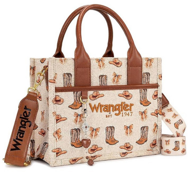 Montana West Wrangler Tote Bag Western Canvas Purse with Charm Cowgirl Print Handbags Rodeo Icons