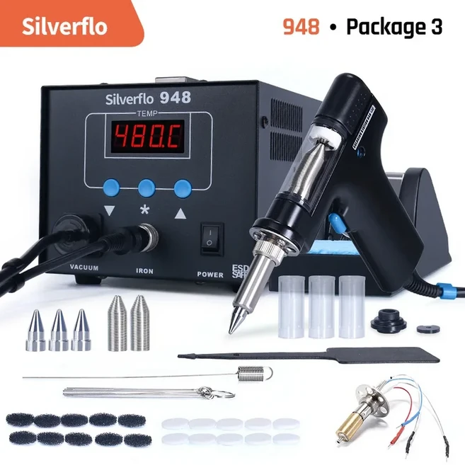 Silverplo 948 디솔더링 스테이션 90W 흡입 틴 건 전기 진공 솔더 서커 건 IC 칩 인라인 핀 수리, 02 230VUK, 01 CHINA, 03 Package 3