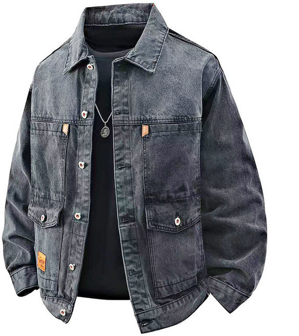 Neirny 남성용 데님 셔츠 남자 긴팔 남방 봄 가을 빈티지 캐주얼 셔츠 남자 오버핏 카고 상의 빅사이즈