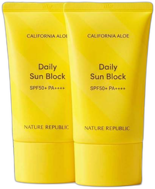 네이처리퍼블릭 캘리포니아 알로에 데일리 선블럭 SPF50+ 끈적임없는 선크림, 2개, 57ml