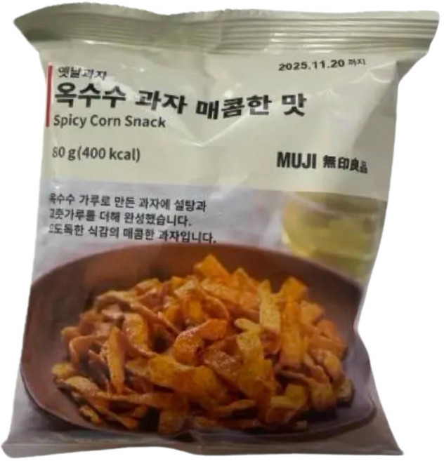 MUJI 무인양품 옛날과자 옥수수 과자 매콤한맛, 80g, 3개