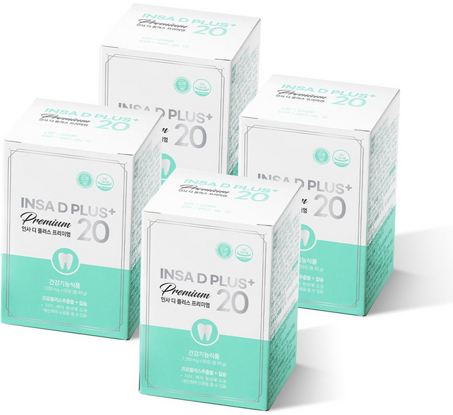 뉴트리쎈 인사디플러스 프리미엄 8개월분 치아 칼슘 영양제 프로폴리스, 4박스, 60정