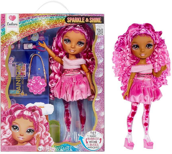 Rainbow High Sparkle & Shine Doll - Leilani Fashion with Pink Hair and Magic Bubbles on the Legs, Rainbow High Sparkle & Shine D