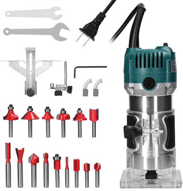 전기 트리머 다기능 목재 밀링 조각 슬롯 머신 다목적 라우터 각도절단기 루터기, 2) 금, 2) 110V US Plug