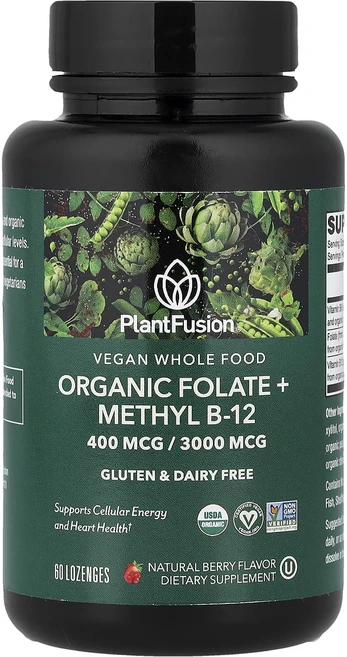 프리미엄상품 PlantFusion 비건 천연 식품 유기농 엽산 + 메틸 B12 천연 베리 맛 사탕 정제 60정 끝내주게잘나가는상품, PlantFusion비건천연식품유기농엽산메틸B12천연베, 1개 - 쿠팡