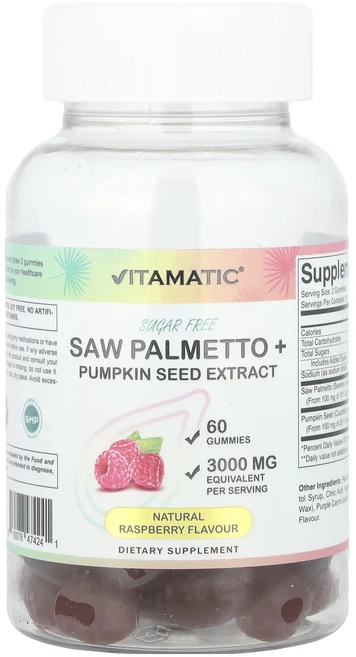 단백질 비타민 철분 마그내슘 칼슘 Vitamatic 쏘팔메토 + 호박씨 추출물 천연 라즈베리 구미젤리 60개 고루고루섭취해주세요, Vitamatic쏘팔메토호박씨추출물천연라즈베리구미젤리6 - 쿠팡