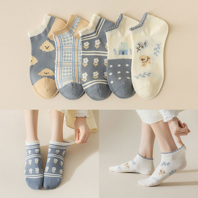 보리보리 여성용 패션 귀여운 패션 단목 양말 5켤레 세트
