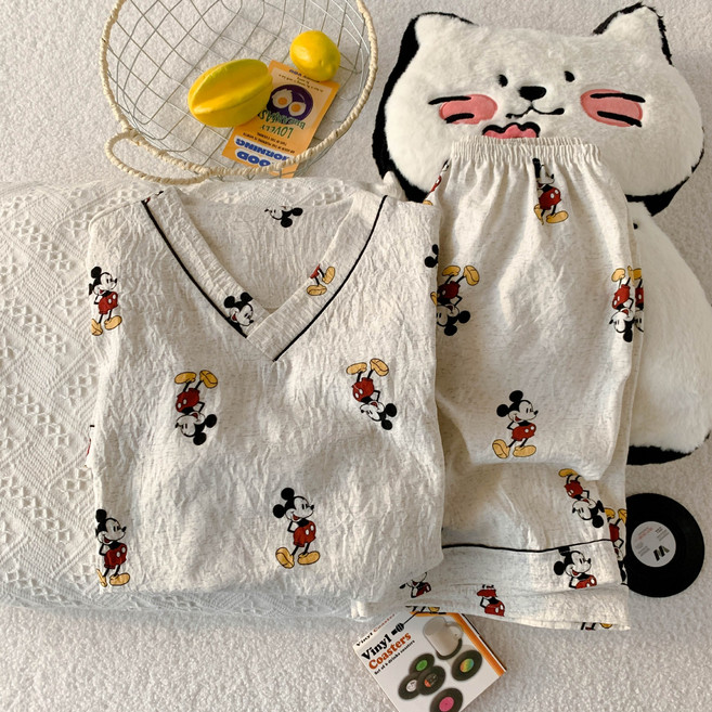 구름 면 잠옷 여성 반팔 반바지 달콤하고 루즈한 여름 귀여운 만화 캐주얼 홈웨어 세트