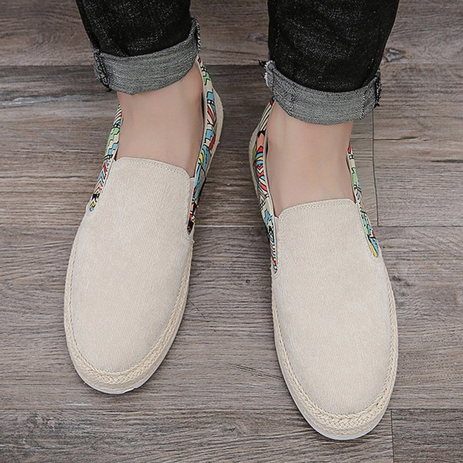 지디오 남성 슬립온 3CM 키높이 코듀로이 스니커즈 기하학 패턴 단화 캔버스화