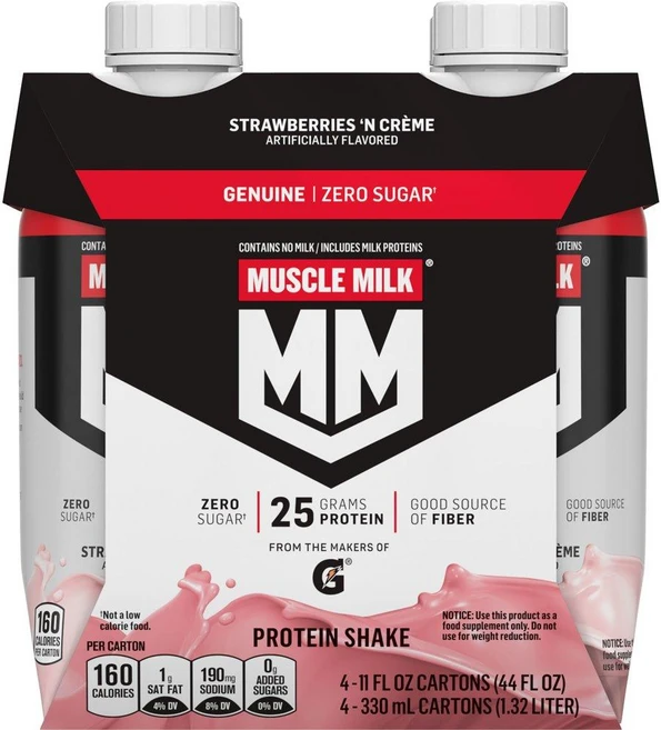 머슬밀크 제뉴인 25g 프로틴 쉐이크 딸기맛 Muscle Milk Genuine Protein Shake, 325ml, 4개 - 쿠팡