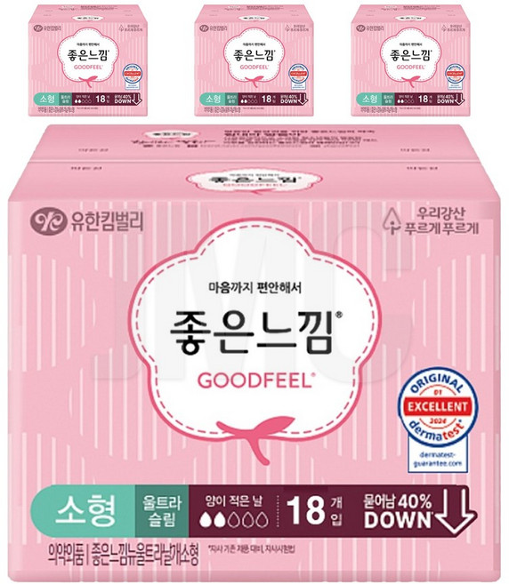 좋은느낌 오리지날 울트라슬림 날개, 소형, 18개입, 4개