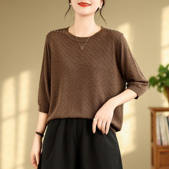 ZENCY 젠시 모던 패턴 여성 라운드 7부 니트