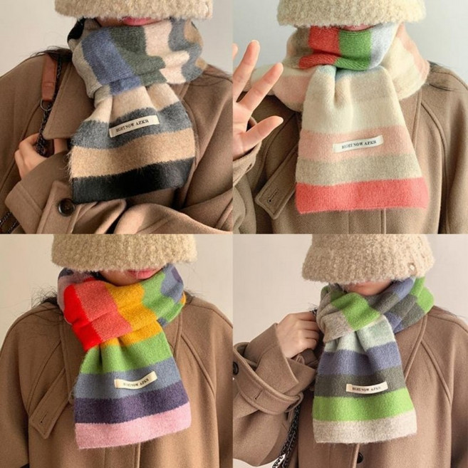 컬러풀 니트 고급 목도리 부드러운 겨울 넥워머 스트라이프 코랄 말차 스키장 커플 머플러