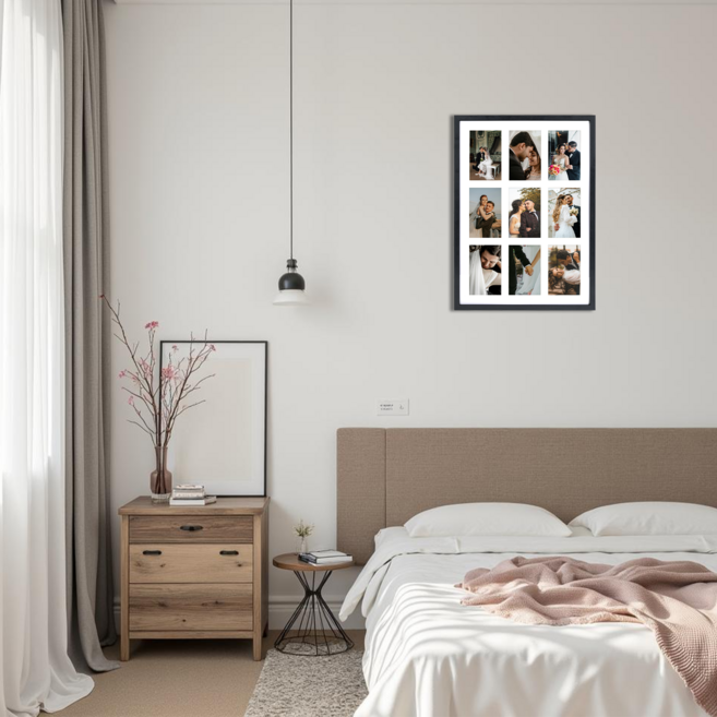 OLIVET 9구 콜라주 액자 합성 액자 우드 인테리어 벽걸이, 1개, 블랙