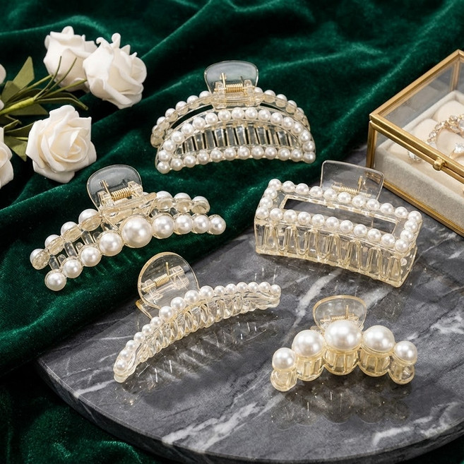 진우 진주헤어핀 올림머리 반묶음 긴 머리집게핀 대형 왕 숱많은 빅사이즈