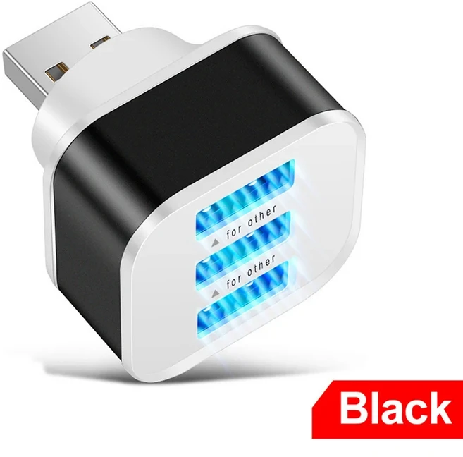 자동차용 USB 충전 확장기 3포트 확장형 USB 분배기 표시등 플러그 앤 플레이 스마트폰 허브 2.0, 01 Black, 1