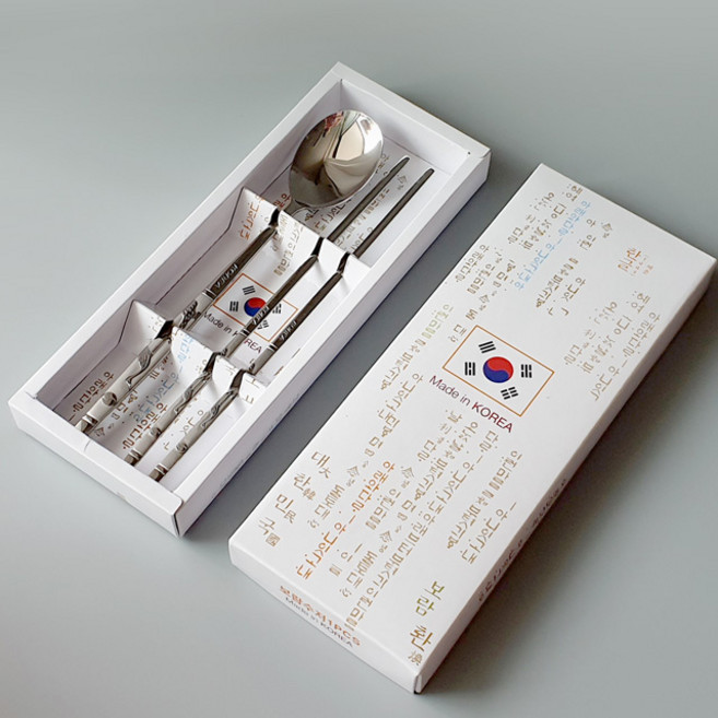 드리다샵 전통 송학무늬 스텐 수저 젓가락 세트 외국인선물, 그레이, 1세트, 숟가락+젓가락