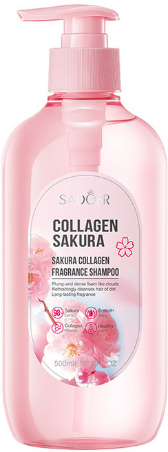 Gurene 벚꽃 콜라겐 샴푸 모발윤기 탄력 향기지속 손상모발케어 제품, 2개, 500ml