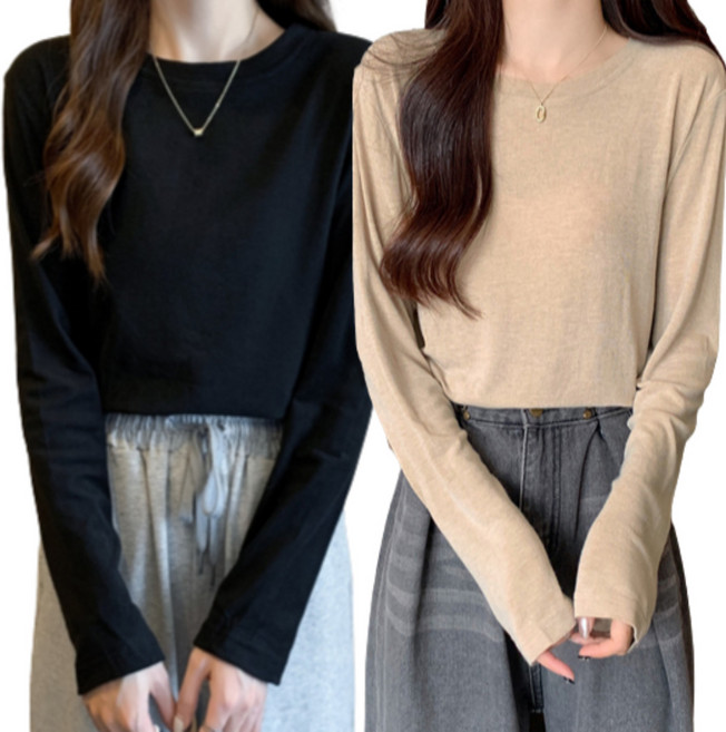 코코유니 베이직 긴팔 라운드 티셔츠 2P