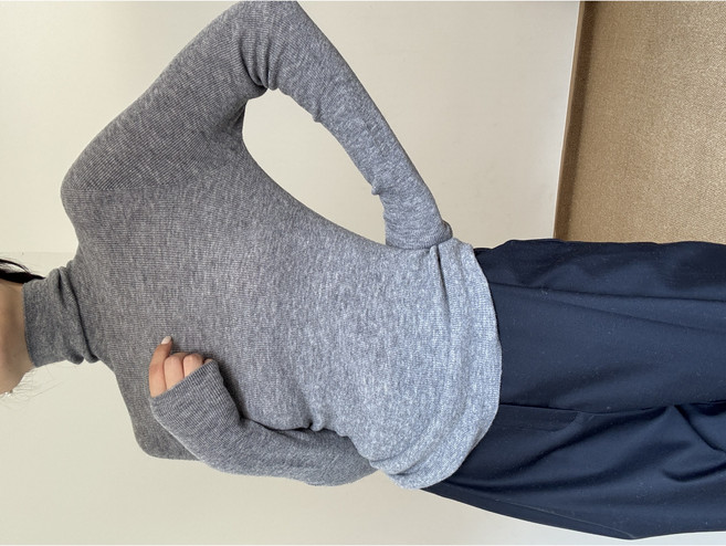 여성용 시스루 울 폴라 니트 슬림핏 이너 레이어드 소매워머 물결넥 티셔츠