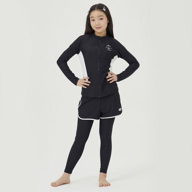 아레나 아일랜드 주니어 집업 래쉬가드 세트 A4BG1GS82BLK