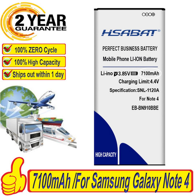 HSABAT 7100mAh EB-BN910BBE 배터리 Samsung Galaxy Note 4 Note4 N910H N910A N910C N910U N910F N910FQ N910, 한개옵션0