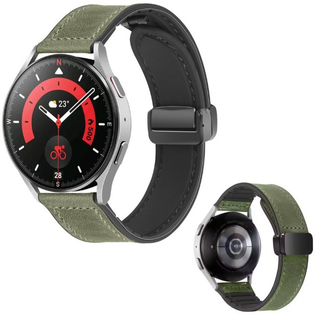 포스워백 갤럭시워치 호환 스트랩 마그네틱 자석 가죽 스트랩, 1개, 그린