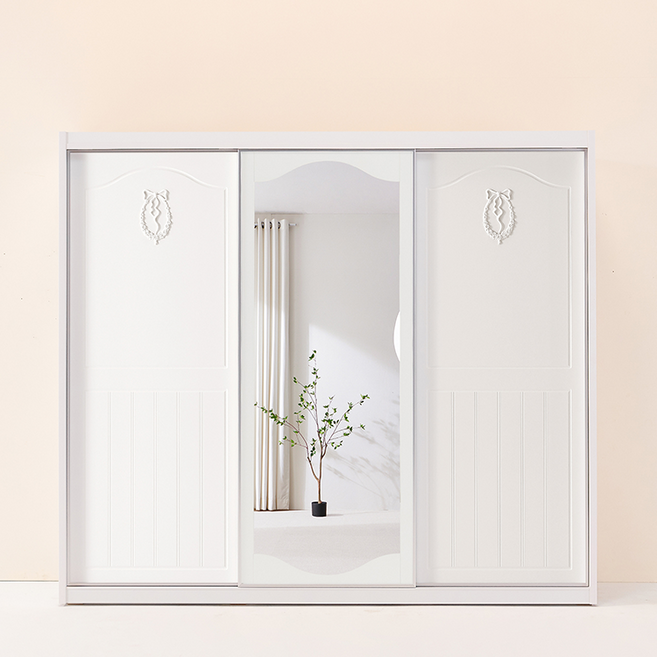 레오가구 화이트 쉐비 거울 슬라이딩장롱 3통 (3통구성), 옷봉장, 이불장, 선반장
