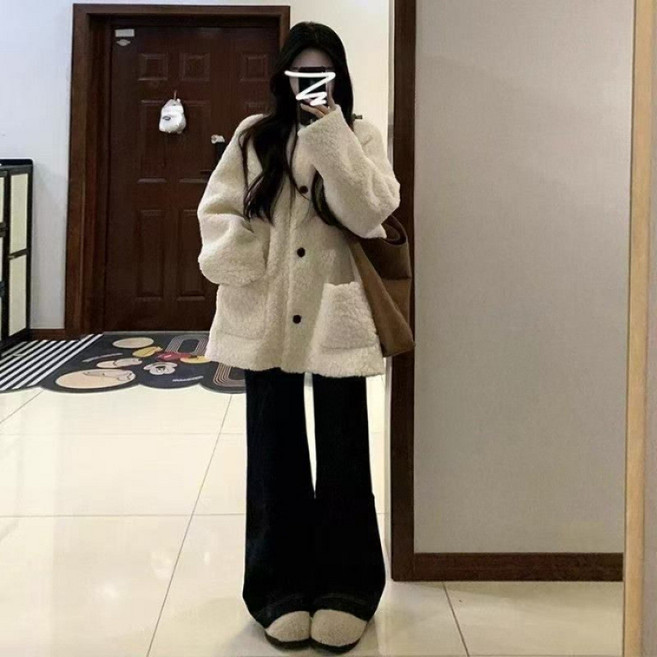 小個子香風羊羔毛絨外套 秋冬韓系加絨加厚上衣