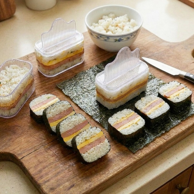 현데코 토끼모양 손잡이 스팸 무스비틀 누름이 세트 김밥만들기 주먹밥 밥틀, 1개, 투명