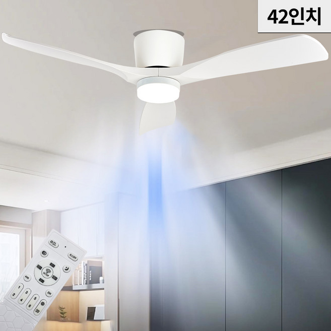 씽크라이프 천장형 실링팬 LED 조명 리모컨 포함 6단계 풍속 저소음, 화이트