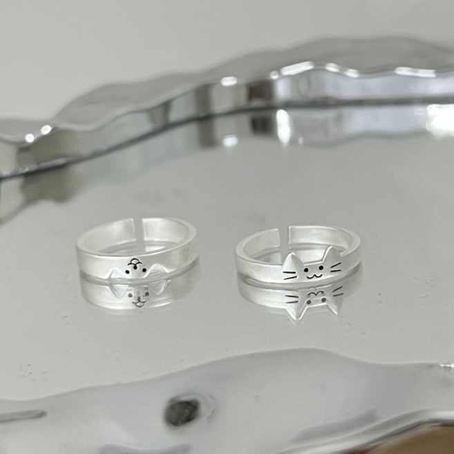 냥냥이네 고양이 강아지 두마리 우정반지 커플반지 세트