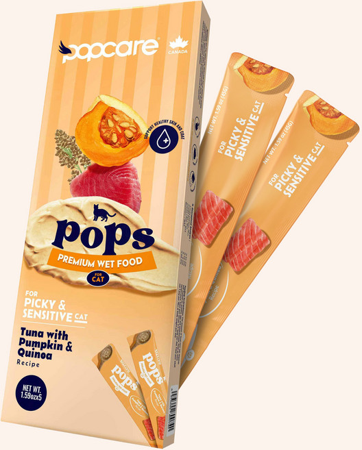 팝케어 팝스 픽키앤 센서티브 저지방 고양이 주식캔 습식 파우치, 5개, 45g, 닭+참치