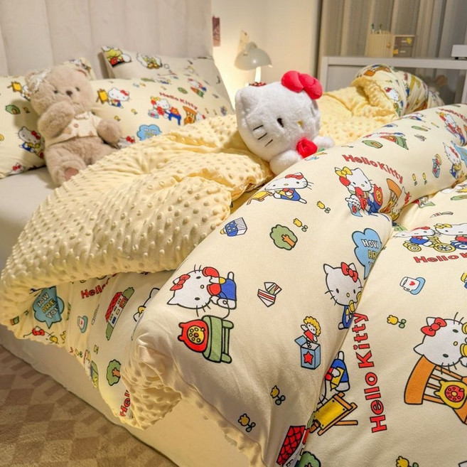 A급 산리오 키티 쿠로미 포차코 벨벳 겨울 싱글이불