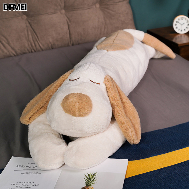 DFMEI 可愛趴趴狗長條睡覺抱枕公仔毛絨玩具抱睡玩偶牀上夾腿娃娃禮物女, 白色