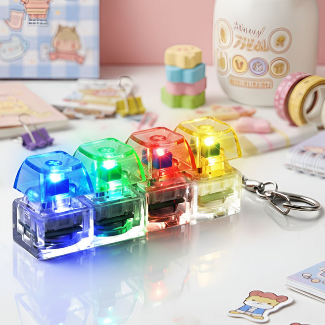 나는야문구 LED 키보드 키링 청축 키캡, 1개, 레인보우