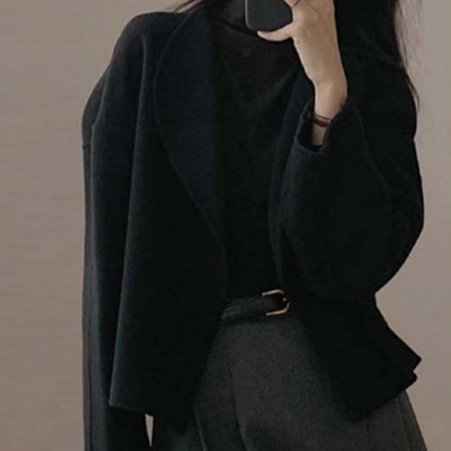 TIMEPURE 여성 숏 모직 코트 캐주얼 자켓 상의 루즈핏 도톰한 양면 고급 모직 코트 소프트 촉감 따뜻함 유지 용도 코디