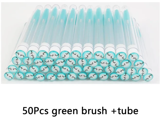 TDANCE 50pcs 일회용 속눈썹 브러쉬 다이아몬드 재사용 가능한 튜브 교체 방진 편리한 메이크업 운반, 10 eye green