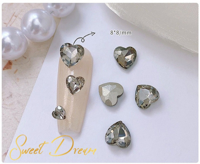 美甲水晶愛心尖底鑽 10顆, 1個, 12透明黑【大款8mm】10顆, 12透明黑