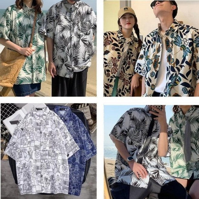 기타 루즈한비치반팔티셔츠커플룩하와이안셔츠