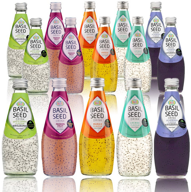 예이니식품 웰 바질시드 드링크290ml 백포도 3개+패션푸르트 3개+망고 3개+리치 3개+블루베리 3개 (총15개) 유튜브주스음료수과일, 15개, 290ml