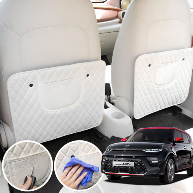 쏘울부스터 자동차 좌석보호 인테리어 포켓형 킥매트 킥커버 화이트 정리수납 UCA-084 cs02065, 1개