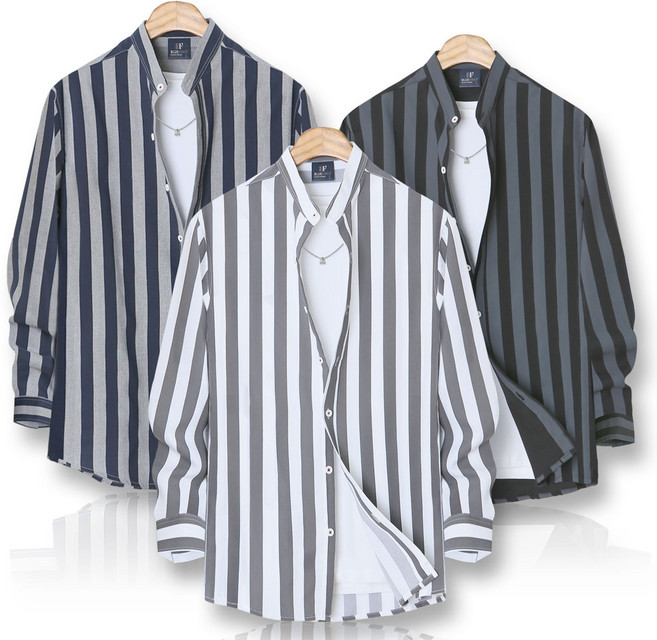 하트비트 빔어쥬 스트라이프 차이나 카라 긴팔 남방 정장 셔츠 [국내생산]