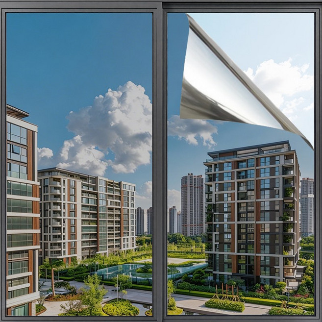 타리홈스 창문 사생활 보호필름 자외선차단 창문시트지 무점착, 블랙실버