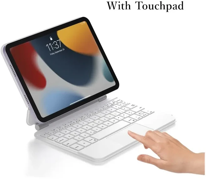 GOOJODOQ 매직 키보드 케이스 ipad 호환 Mini 6 세대 플로팅 캔틸레버 스탠드 멀티 터치 트랙패드 백라이트, 04 White English