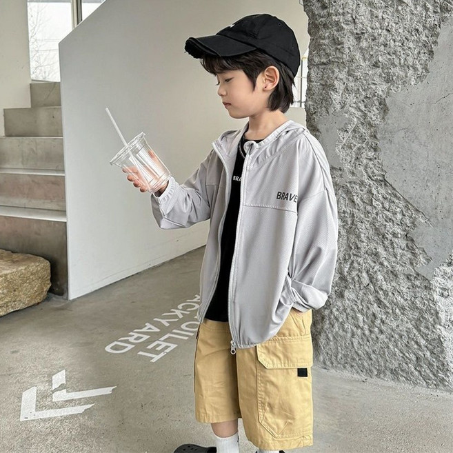 UPPERCUT 남녀공용 자외선차단 아동 메쉬 후드 집업 바람막이 키즈 초등학생 주니어 자켓